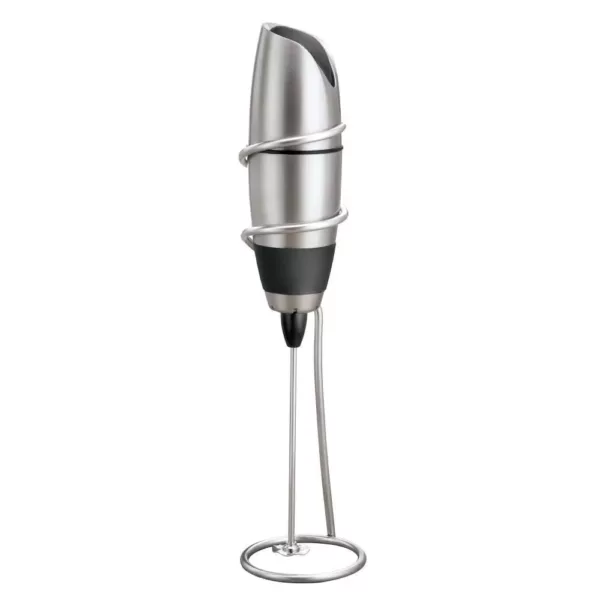 BonJour Battery-Powered Black Stainless Steel Milk Frother with Chrome Stand