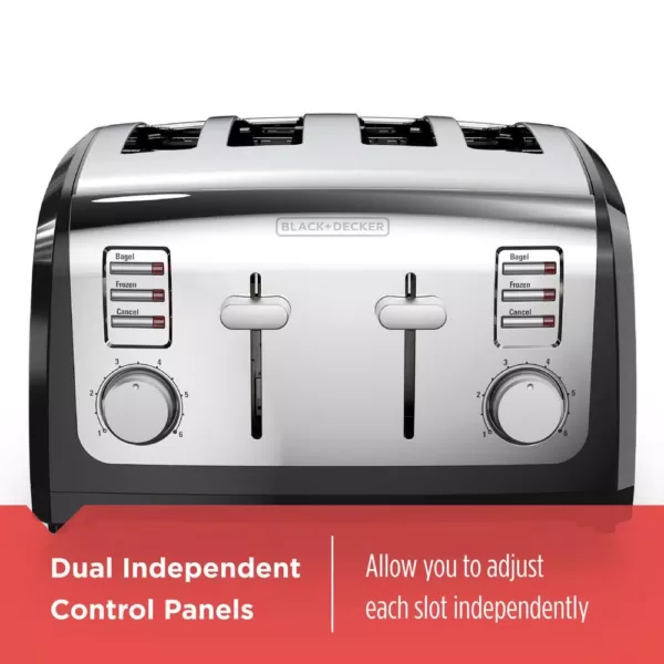 BLACK+DECKER 4-Slice Stainless Steel Wide Slot Toaster with Crumb Tray