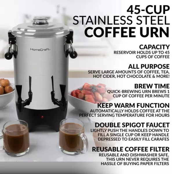 Nostalgia 45-Cup Stainless Steel Quick Brewing Coffee Urn