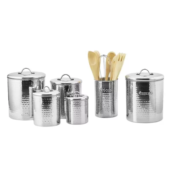 Old Dutch 4 Qt., 2 Qt., 1.5 Qt., 1 Qt. Stainless Steel Hammered Canister Set with Fresh Seal Covers (4-Piece)