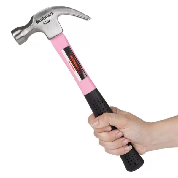 Stalwart 12 oz. Pink Claw Hammer with 12 in. Fiberglass Handle