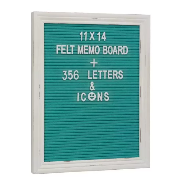 Stonebriar Collection Turquoise Felt Memo Board with White Wash Wooden Frame