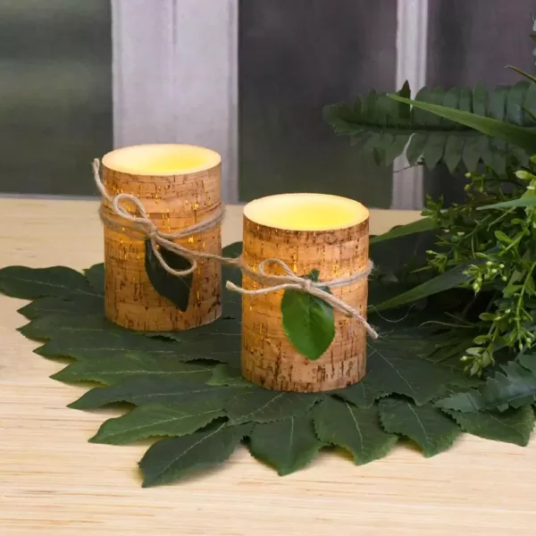 LUMABASE 4 in. Cork with Leaf Flameless Candles (set of 2)