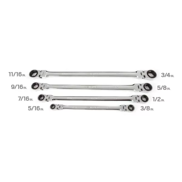 TEKTON 5/16-3/4 in. Extra Long Flex-Head Ratcheting Box End Wrench Set (4-Piece)