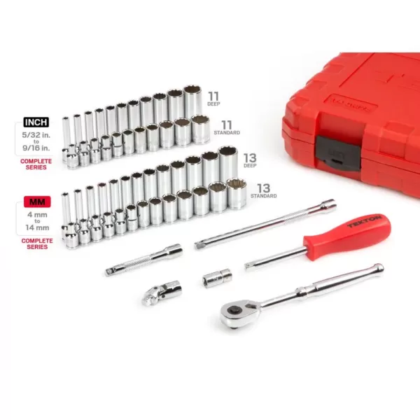 TEKTON 1/4 in. Drive 12-Point Socket and Ratchet Set (55-Piece)