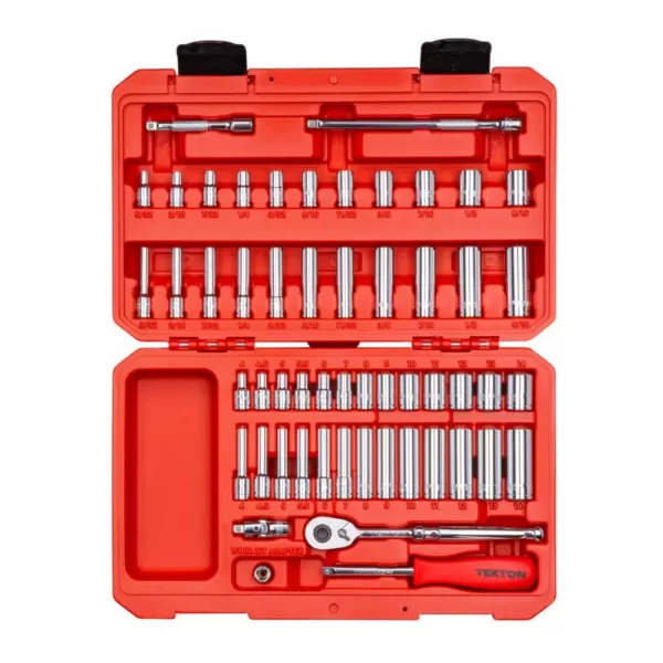 TEKTON 1/4 in. Drive 12-Point Socket and Ratchet Set (55-Piece)