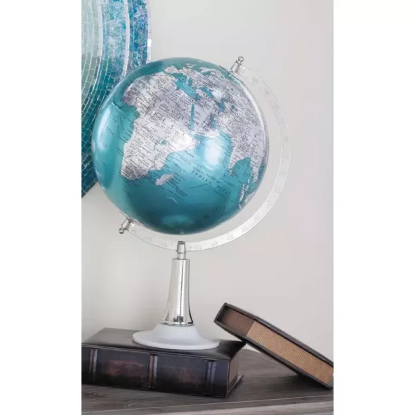 LITTON LANE 20 in. x 13 in. Modern Decorative Globe in Cyan and Silver