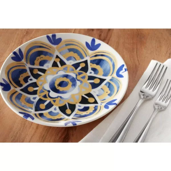 Home Decorators Collection Lisbon 4-Piece Twilight Blue and Mustard Yellow Salad Plate Set (Service for 4)