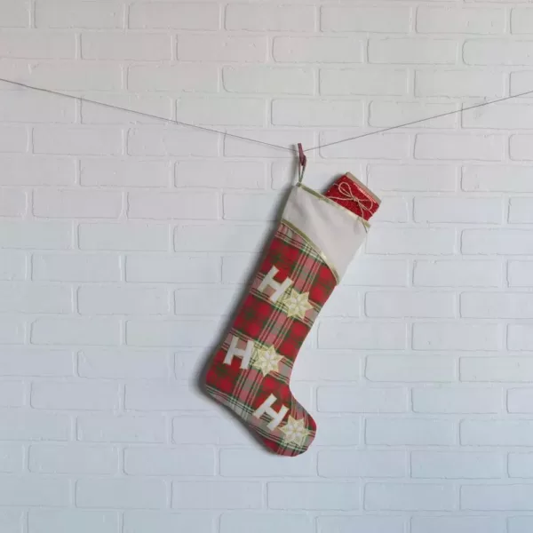 VHC Brands 20 in. Cotton/Felt HO Holiday Cherry Red Farmhouse Christmas Decor Stocking