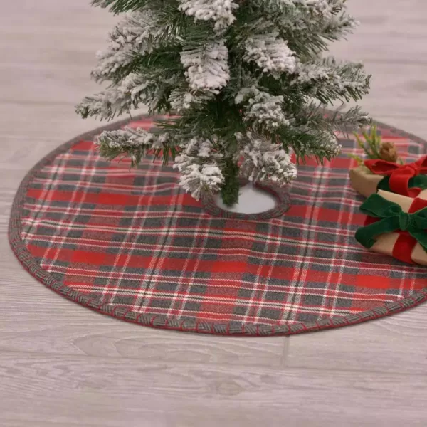 VHC Brands 21 in. Anderson Cherry Red Rustic Christmas Decor Plaid Mini Tree Skirt