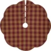 VHC Brands 48 in. Burgundy Check Red Primitive Christmas Decor Scalloped Tree Skirt