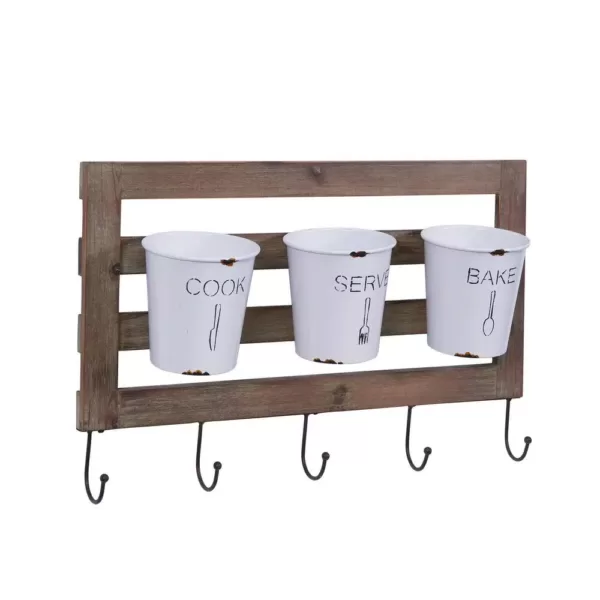 DANYA B Hanging Metal Utensil Caddy with Hooks and Tin Buckets