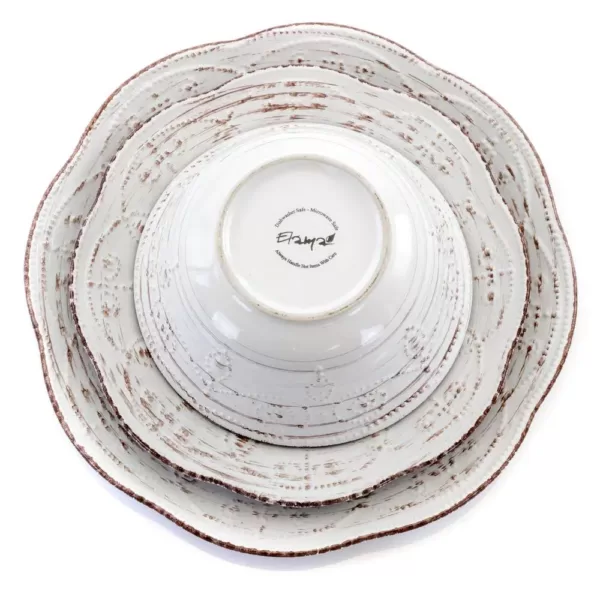 Elama Rustic Birch 16-Piece Casual White Stoneware Dinnerware Set (Service for 4)