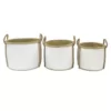 LITTON LANE Round Palm Leaf and Rope Storage Wicker Baskets with Handles (Set of 3)