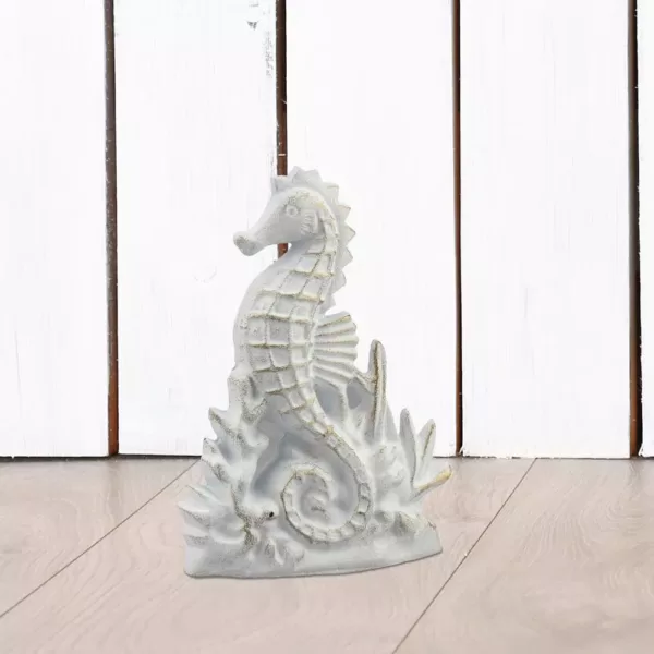 Stonebriar Collection 6 in. x 8 in. White and Gold Cast Iron Seahorse Door Stopper