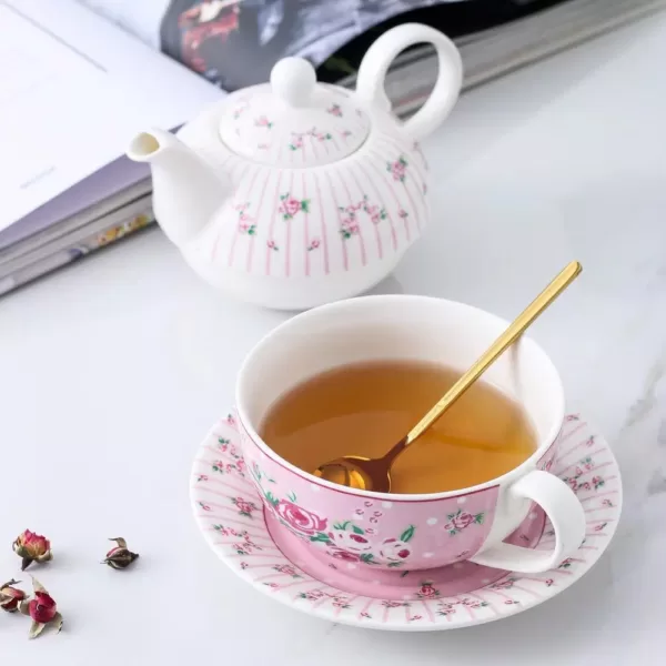 MALACASA Porcelain Tea Pot Set for One 11 Ounce Teapot 1 Piece Teacup and Saucer Set