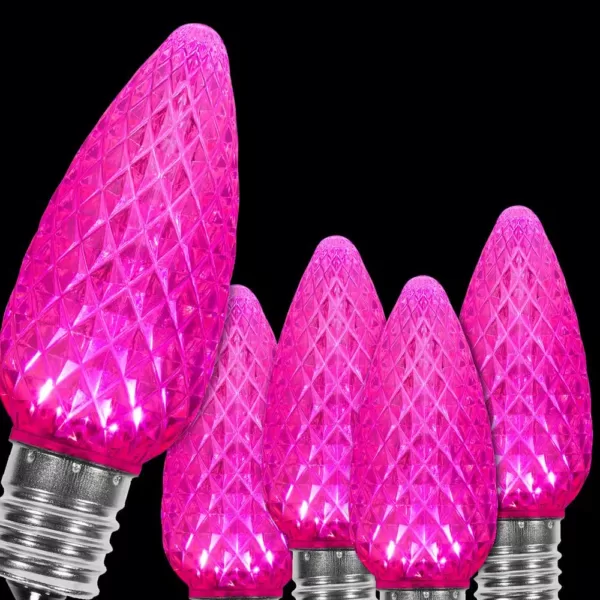 Wintergreen Lighting OptiCore C9 LED Pink Faceted Christmas Light Bulbs (25-Pack)