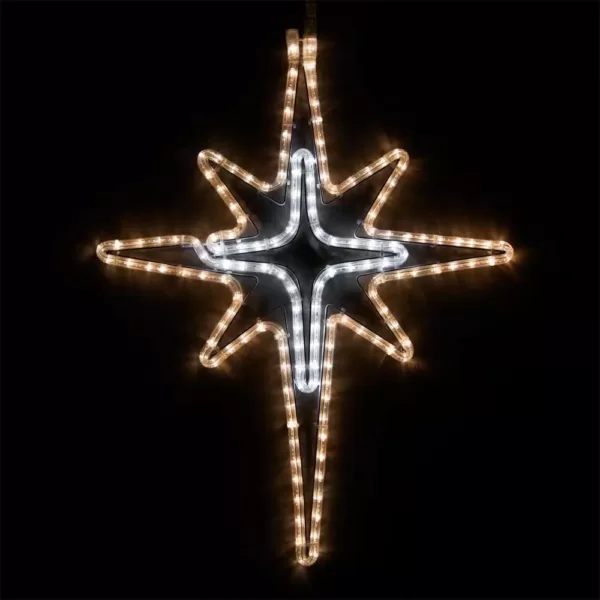 Wintergreen Lighting 28 in. 149-Light LED Warm and Cool White Hanging Bethlehem Star with Cross Center
