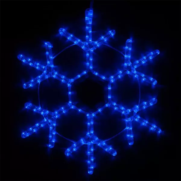 Wintergreen Lighting 12 in. 63-Light LED Blue 18 Point Hanging Snowflake Decor